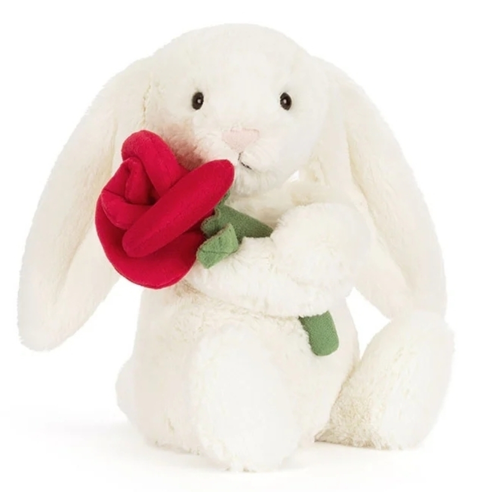 Jellycat Cream Bunny With Rose Soft & Plush 12.2x4.7x3.5" BNWT Authentic